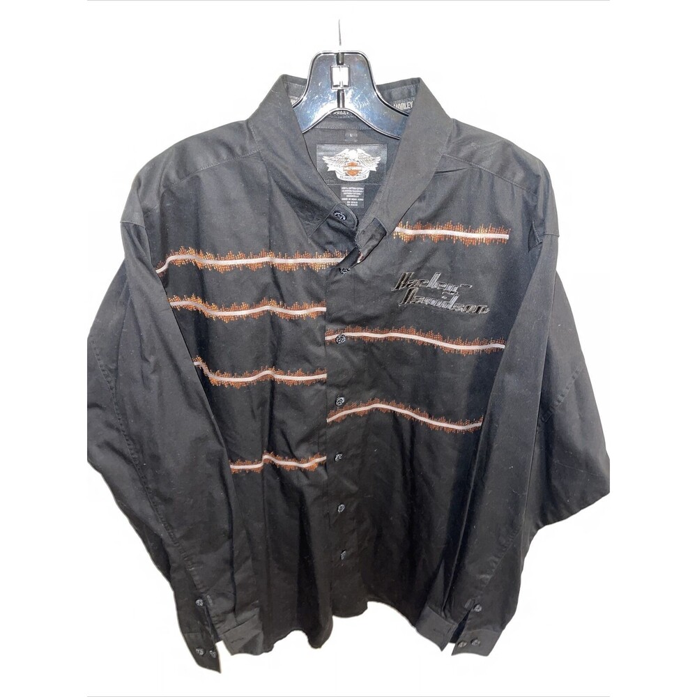 Harley Davidson Dress Shirt Men’s Size Large Black Front Stitched Button Up LS